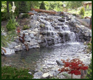 Landscaping with waterfall and pond