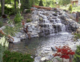 Waterscaping with waterfall and pond